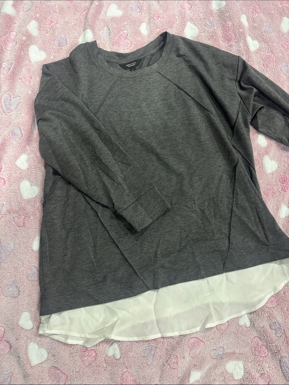 Simply Vera Vera Wang Gray Pullover with White Layered Hem